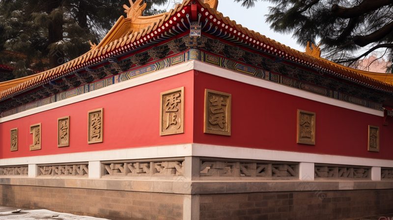 古典古建筑古风房檐红色墙面,高清,摄影图,摄影图片,图片大全,摄影图免费下载